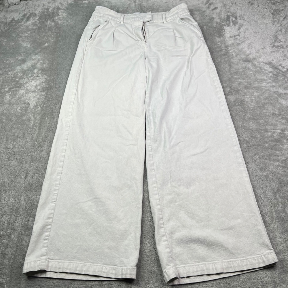 American Eagle Trouser Jeans Womens 8 Ivory Solid Stretch Wide Leg High Rise